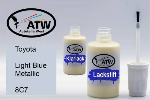 Toyota, Light Blue Metallic, 8C7: 20ml Lackstift + 20ml Klarlack - Set, von ATW Autoteile West.